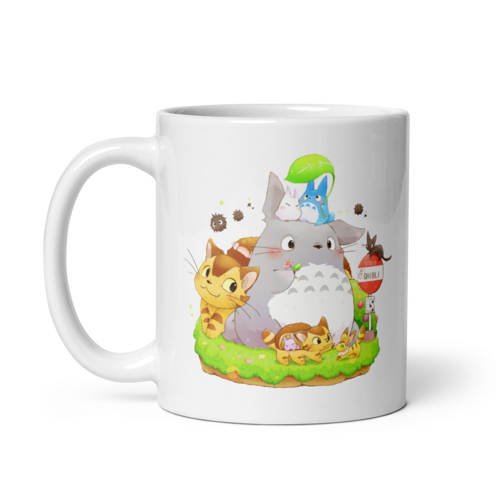 Totoro and Friends White Glossy Mug - Studio Ghibli Merch