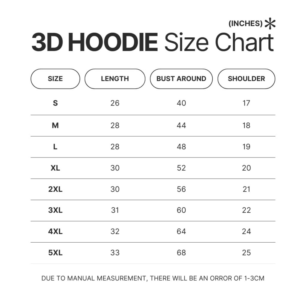 3D Hoodie Size Chart - Studio Ghibli Merch